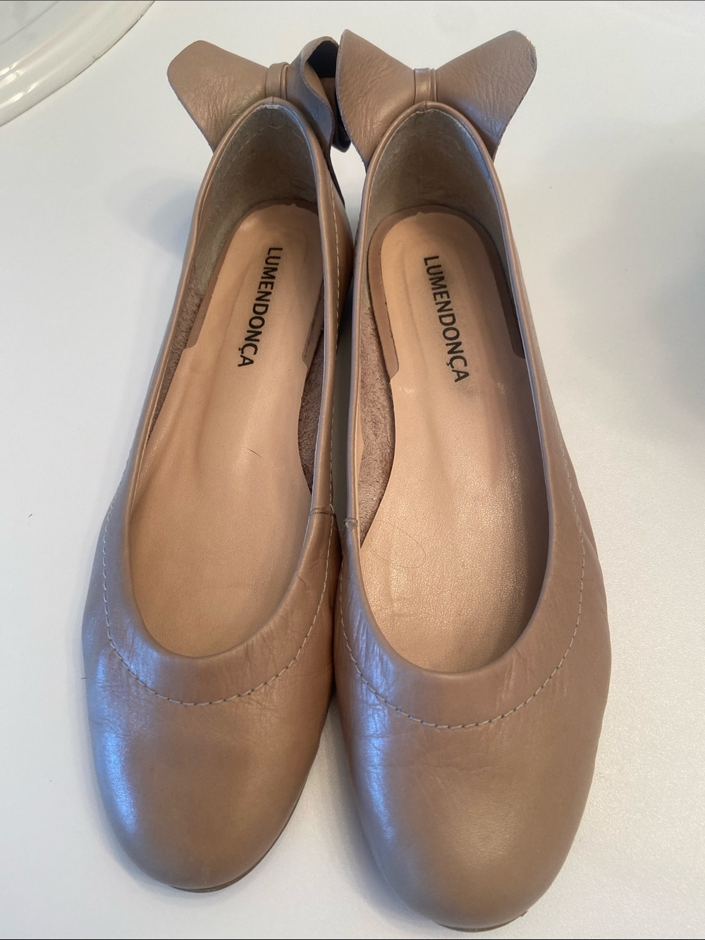 Lumendonça Taupe Ballet Flats with Bow Detail